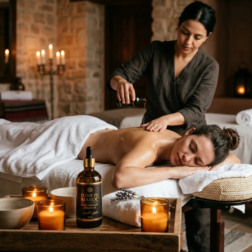 Thérapeute massant le dos d'une cliente à l'huile d'argan
