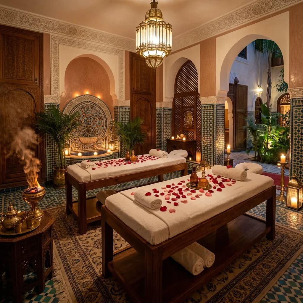 Deux tables de massage préparées côte à côte pour un massage en duo